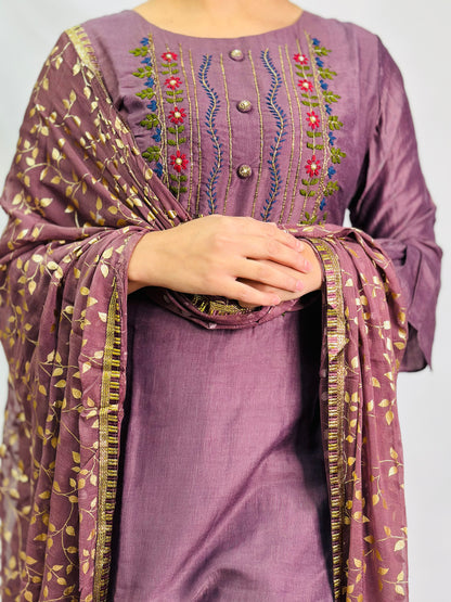 Nazila  Three Piece Suit With Plazzo And Beautiful Fully Embroidered Dupatta | Simzdesignzz |