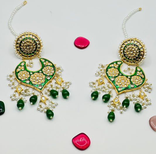 Parween Emerald Designer Pakistani Earrings With Tikka | Simzdesignzz |