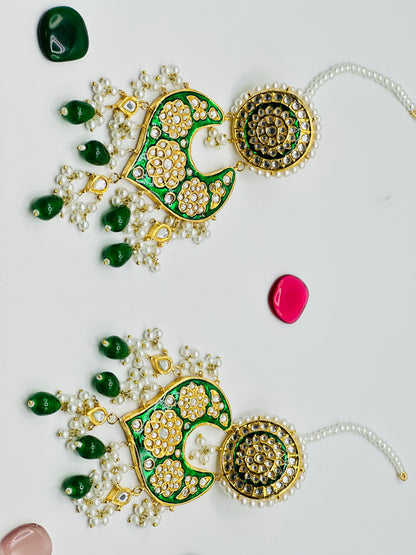 Parween Emerald Designer Pakistani Earrings With Tikka | Simzdesignzz |