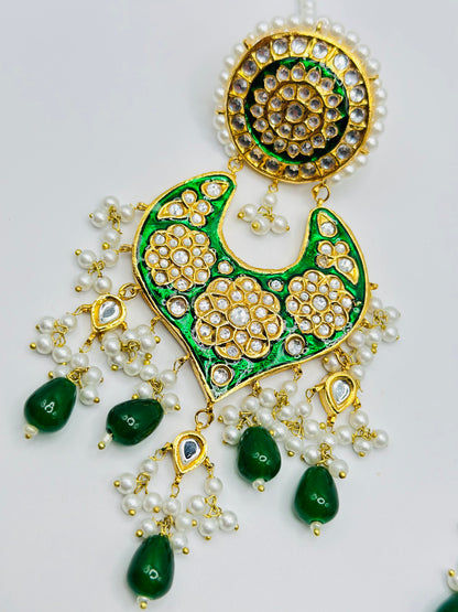 Parween Emerald Designer Pakistani Earrings With Tikka | Simzdesignzz |