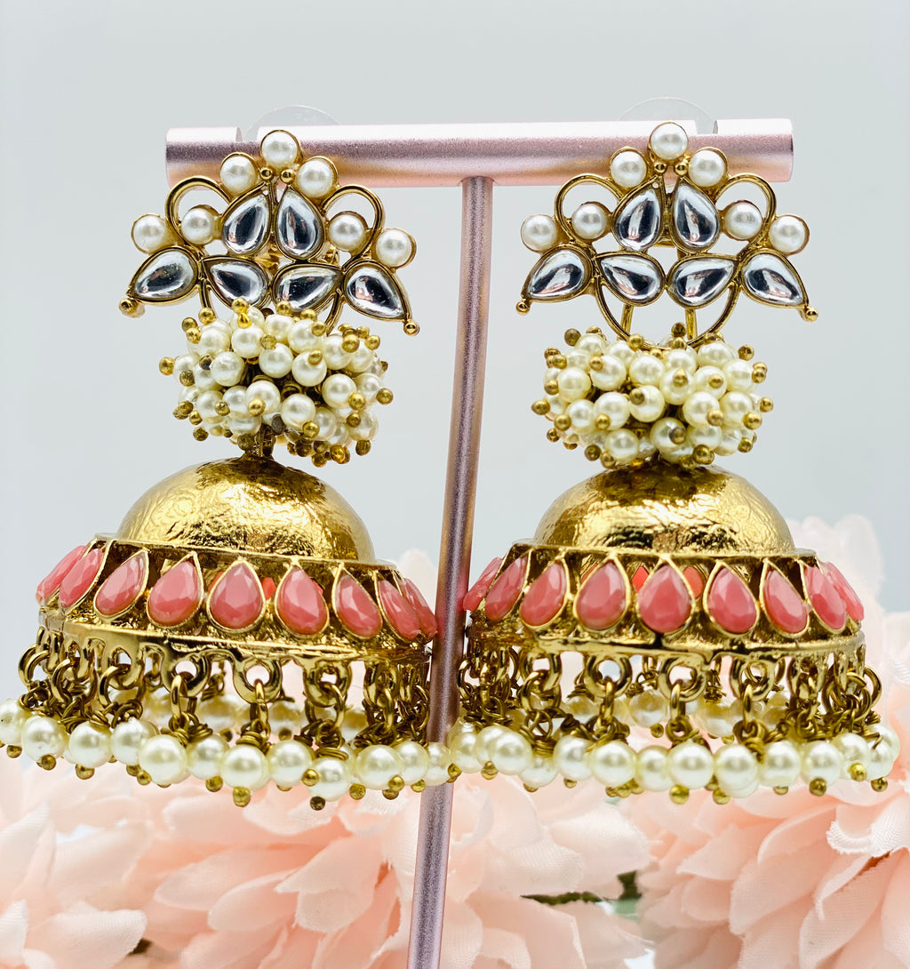Antique Polki Jhumki Earrings | Pakistani jewellery | Punjabi jewellery | Simzdesignzz |
