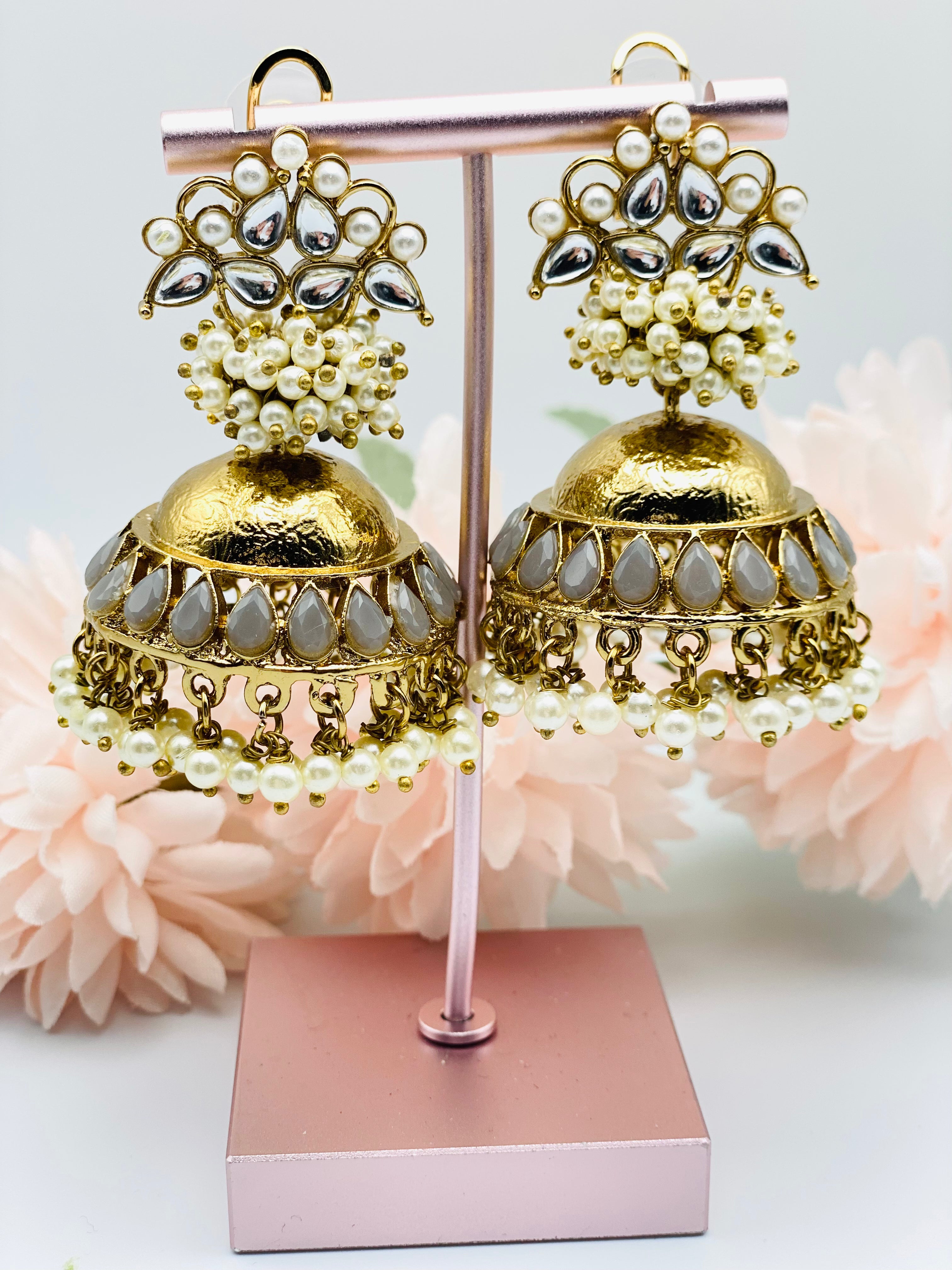 Antique Polki Jhumki Earrings | Pakistani jewellery | Punjabi jewellery | Simzdesignzz |