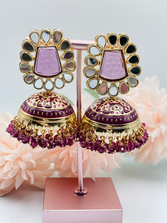 Meenakari with Mirror Work Jhumki Earrings | Simzdesignzz |