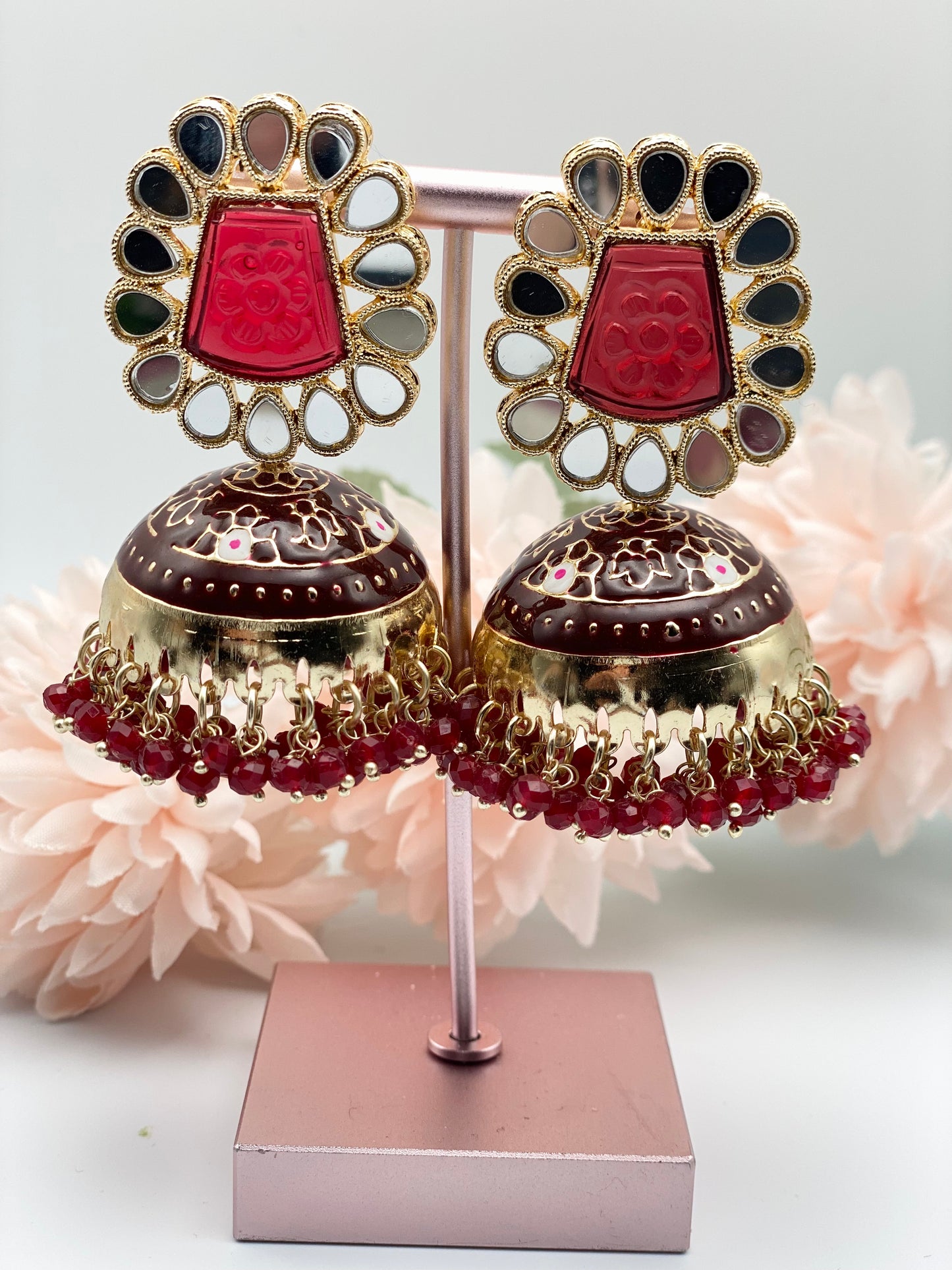 Meenakari with Mirror Work Jhumki Earrings | Simzdesignzz |