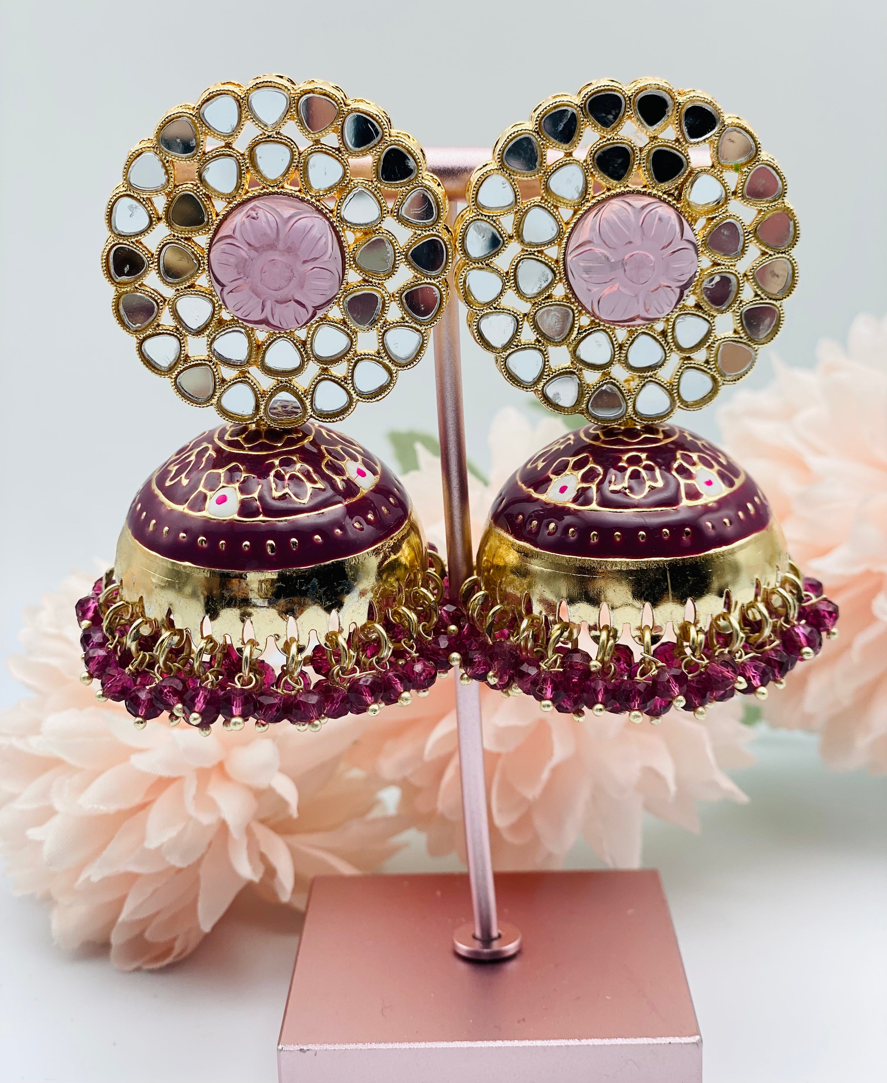 Meenakari with Mirror Work Jhumki Earrings | Simzdesignzz |