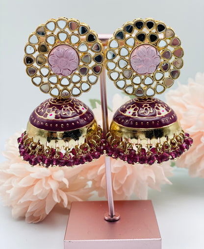 Meenakari with Mirror Work Jhumki Earrings | Simzdesignzz |