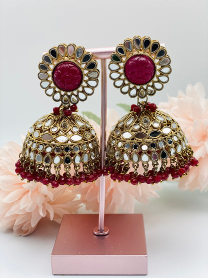 Meenakari with Mirror Work Jhumki Earrings | Simzdesignzz |