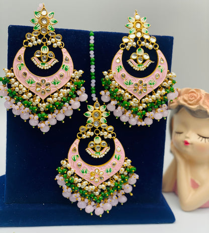 Bollywood Meenakari Earrings And Tikka | Simzdesignzz |