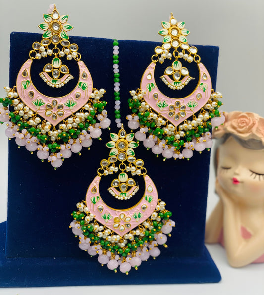 Bollywood Meenakari Earrings And Tikka | Simzdesignzz |