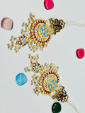 Maroon-Blue Thappa Kundan Earrings | Simzdesignzz |