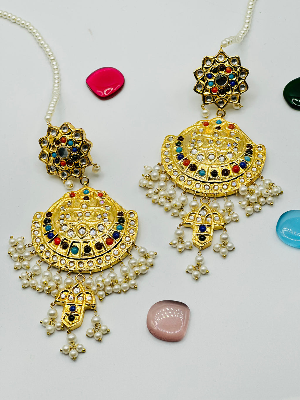 Multi-stoned Thappa Kundan Earrings | Simzdesignzz |