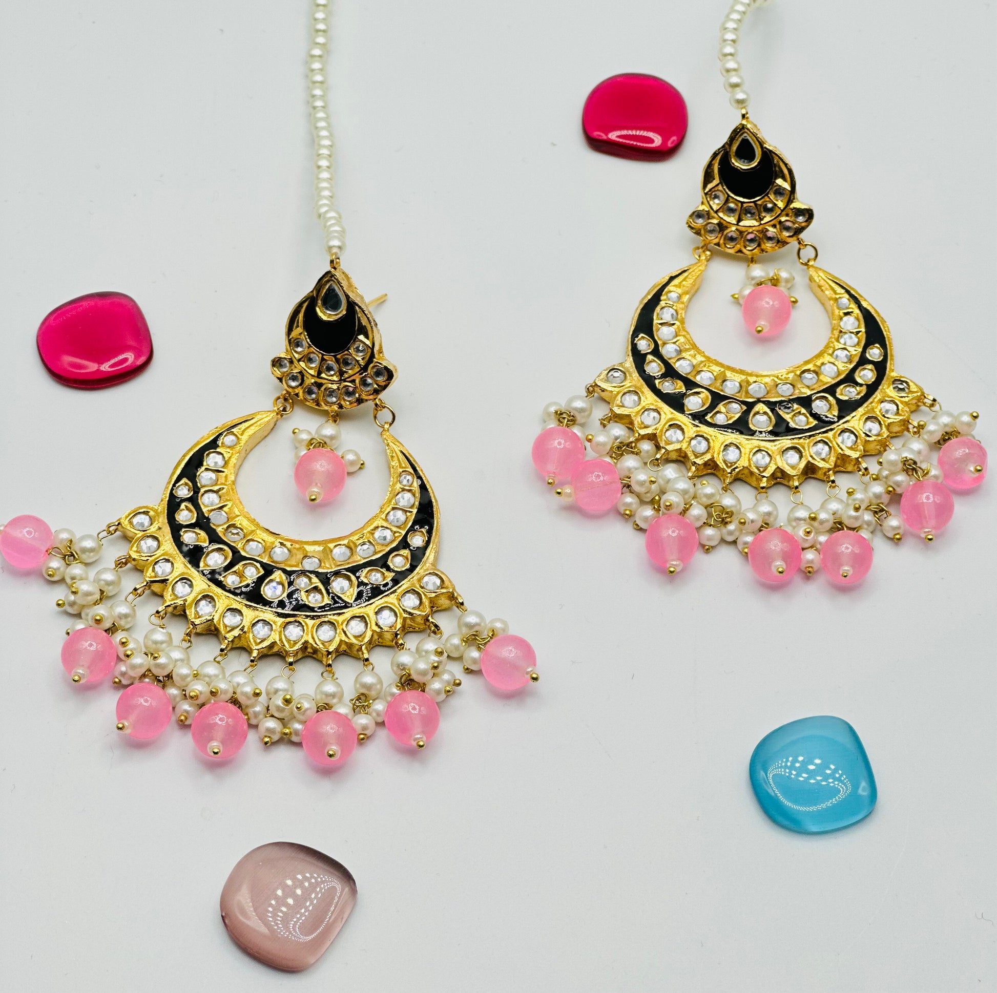 Baby Pink Thappa Kundan Earrings | Simzdesignzz |