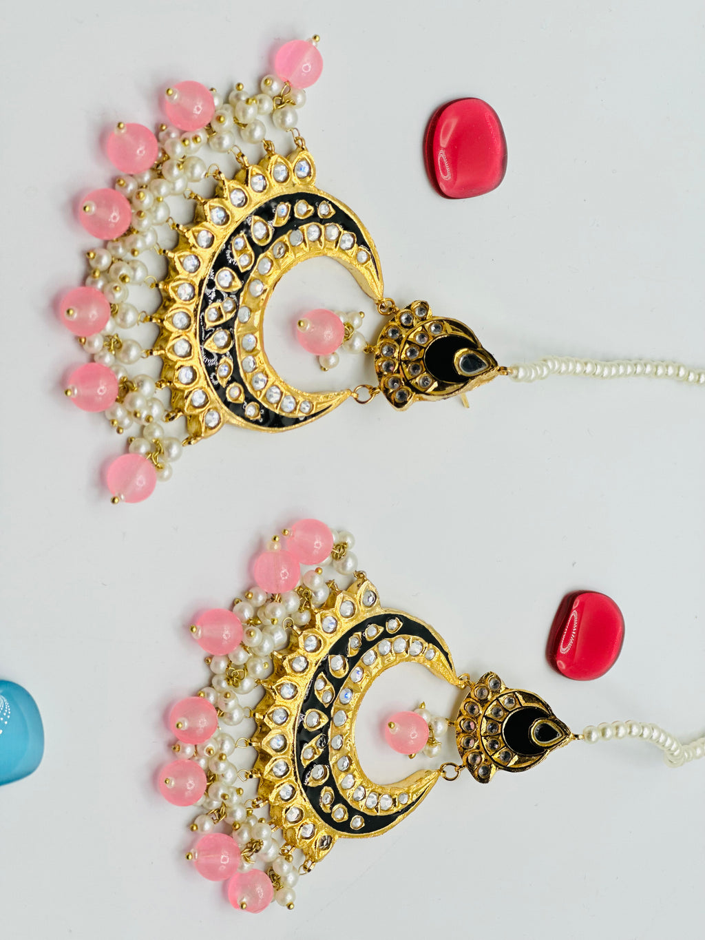 Baby Pink Thappa Kundan Earrings | Simzdesignzz |