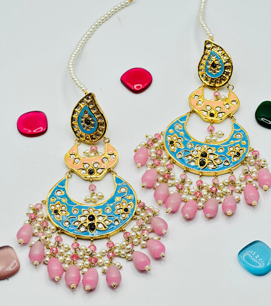 Pink-Bluish Thappa Kundan Earrings | Simzdesignzz |