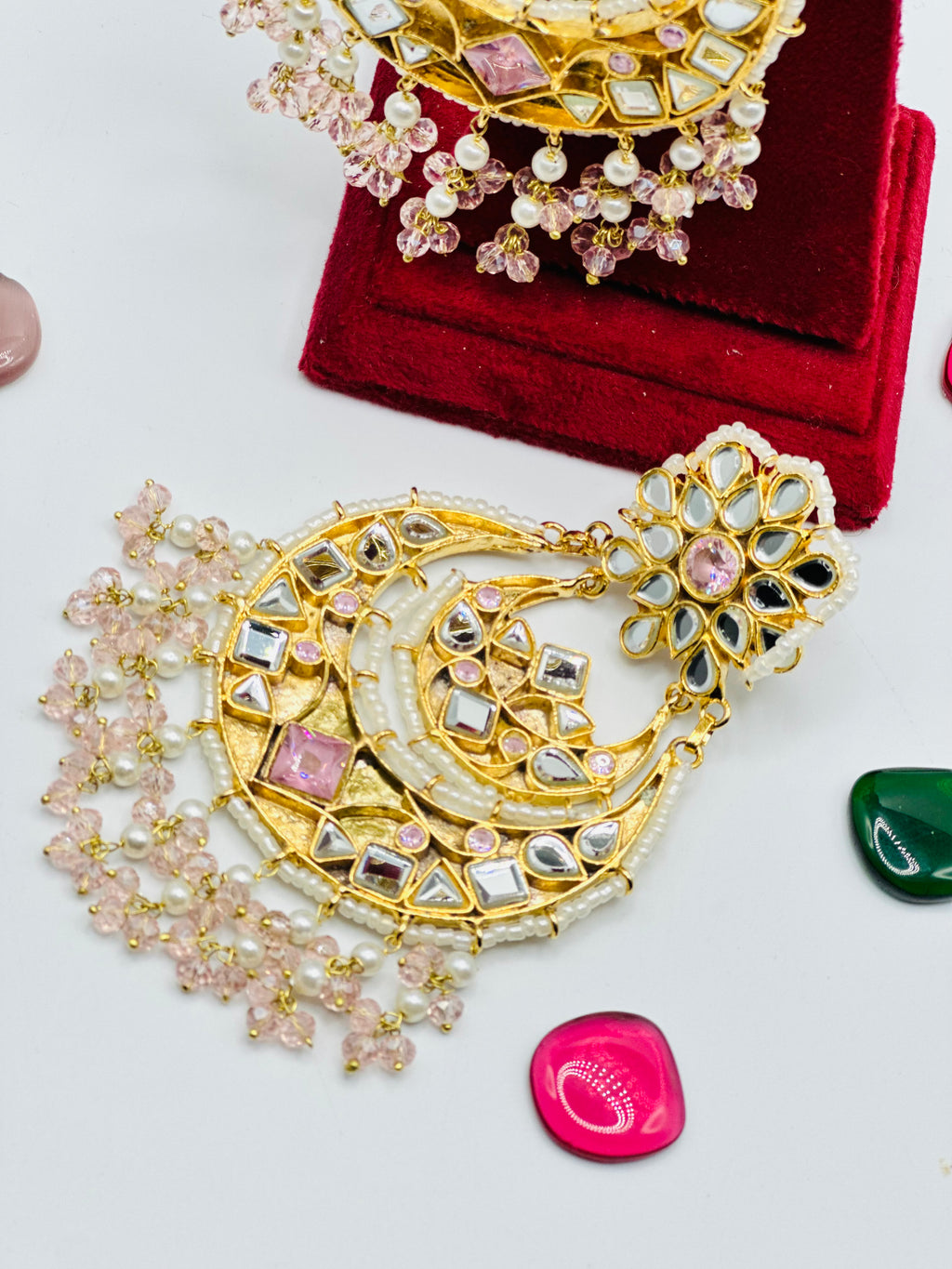 Mirror Work Thappa Kundan Earrings | Simzdesignzz |