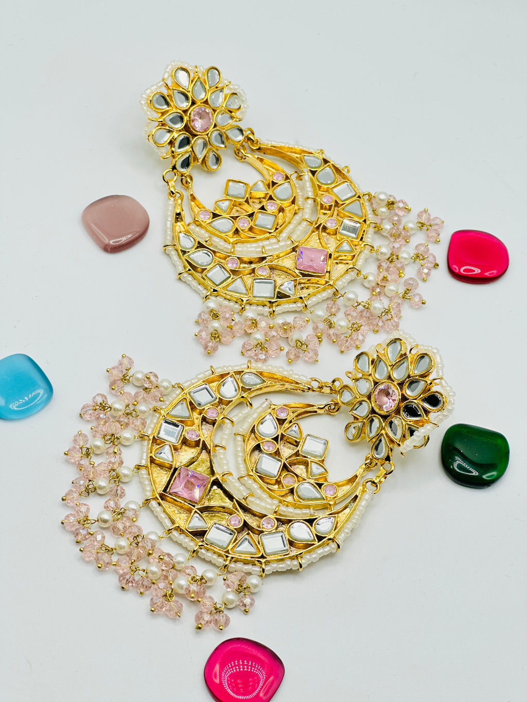Mirror Work Thappa Kundan Earrings | Simzdesignzz |