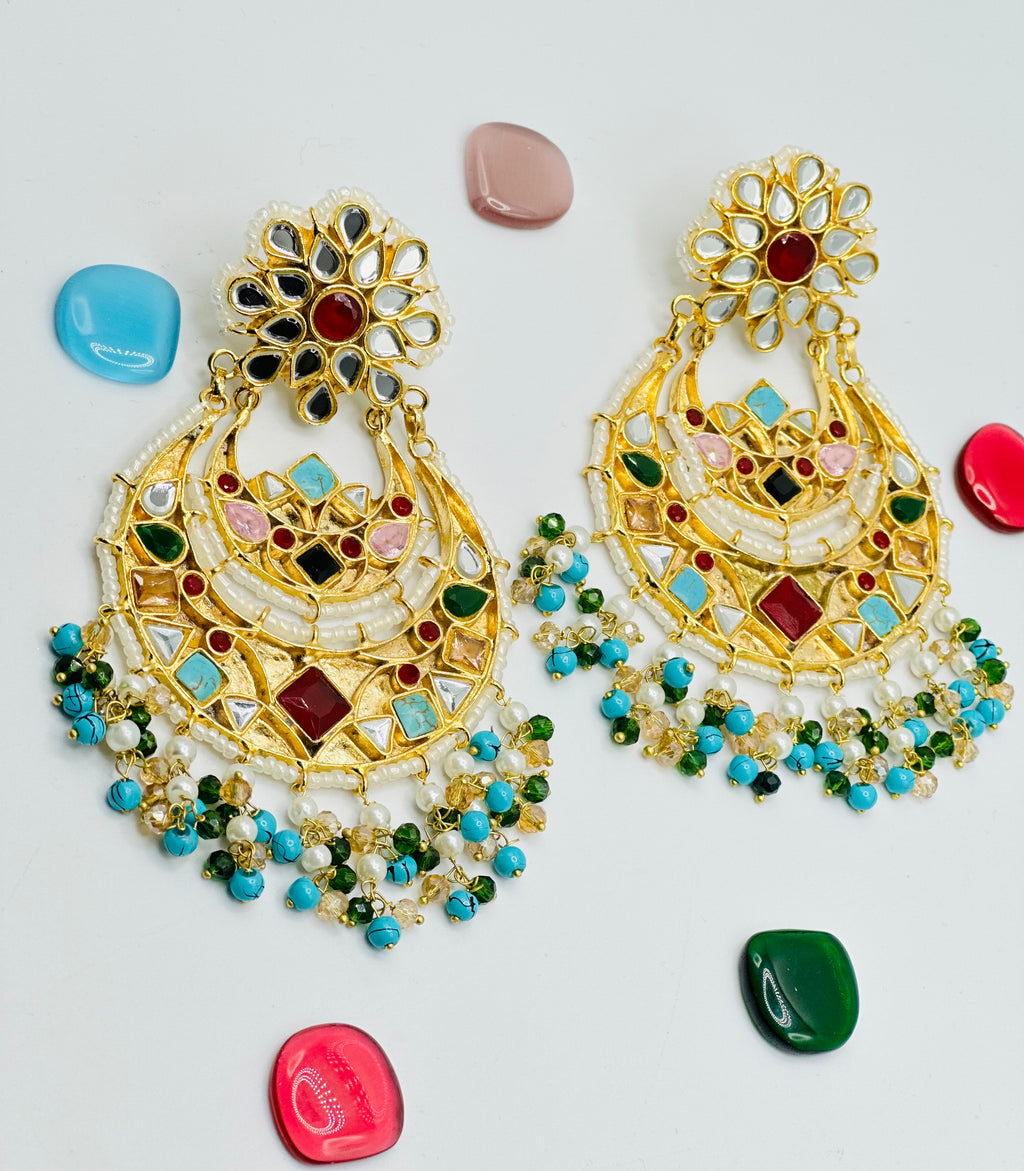Mirror Work Thappa Kundan Earrings | Simzdesignzz |