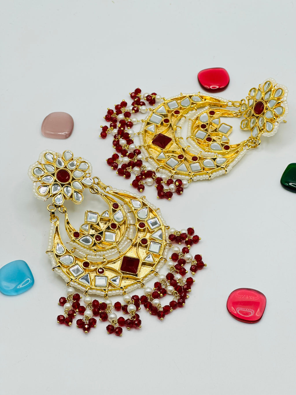 Mirror Work Thappa Kundan Earrings | Simzdesignzz |