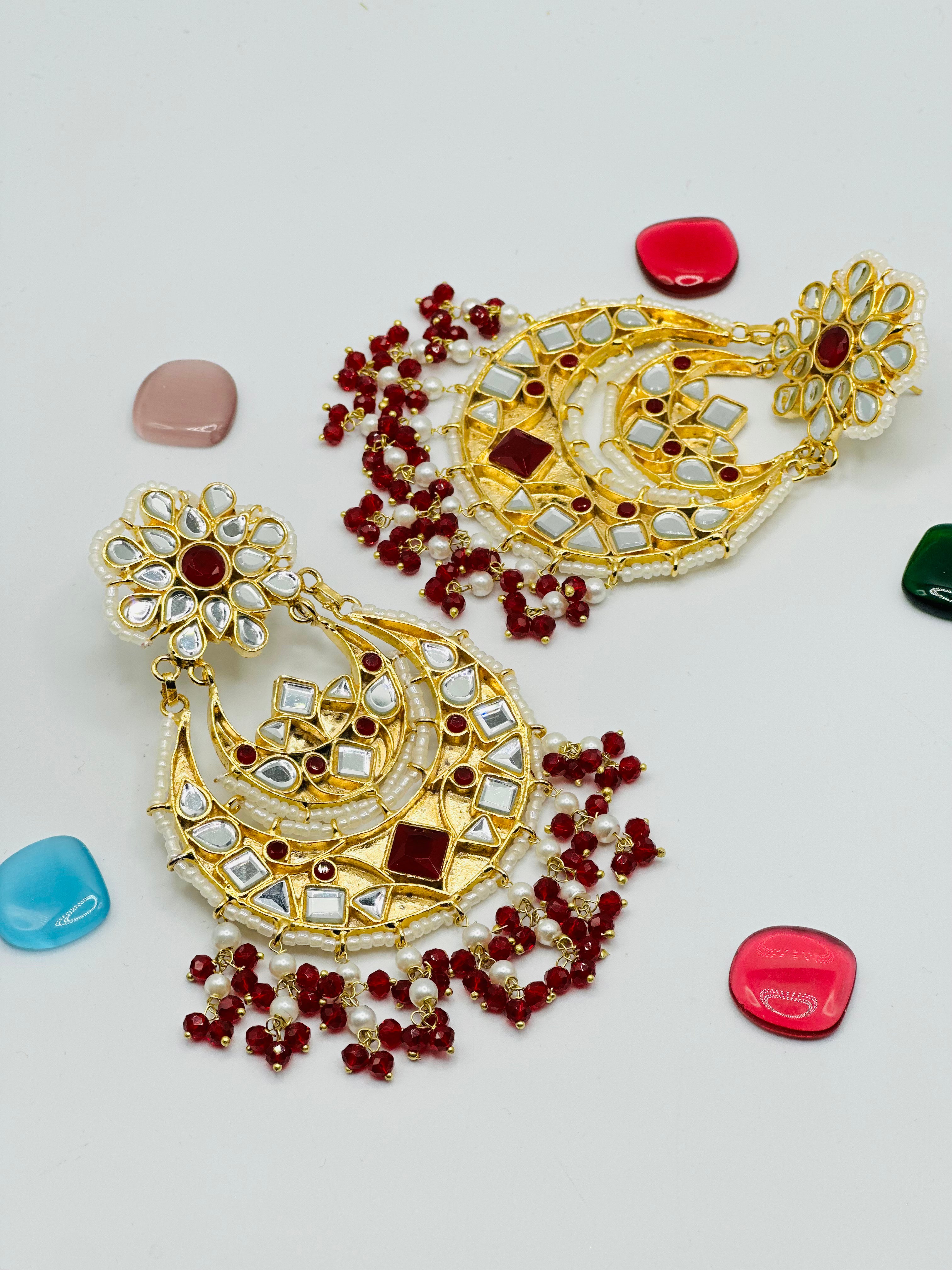 Mirror Work Thappa Kundan Earrings | Simzdesignzz |