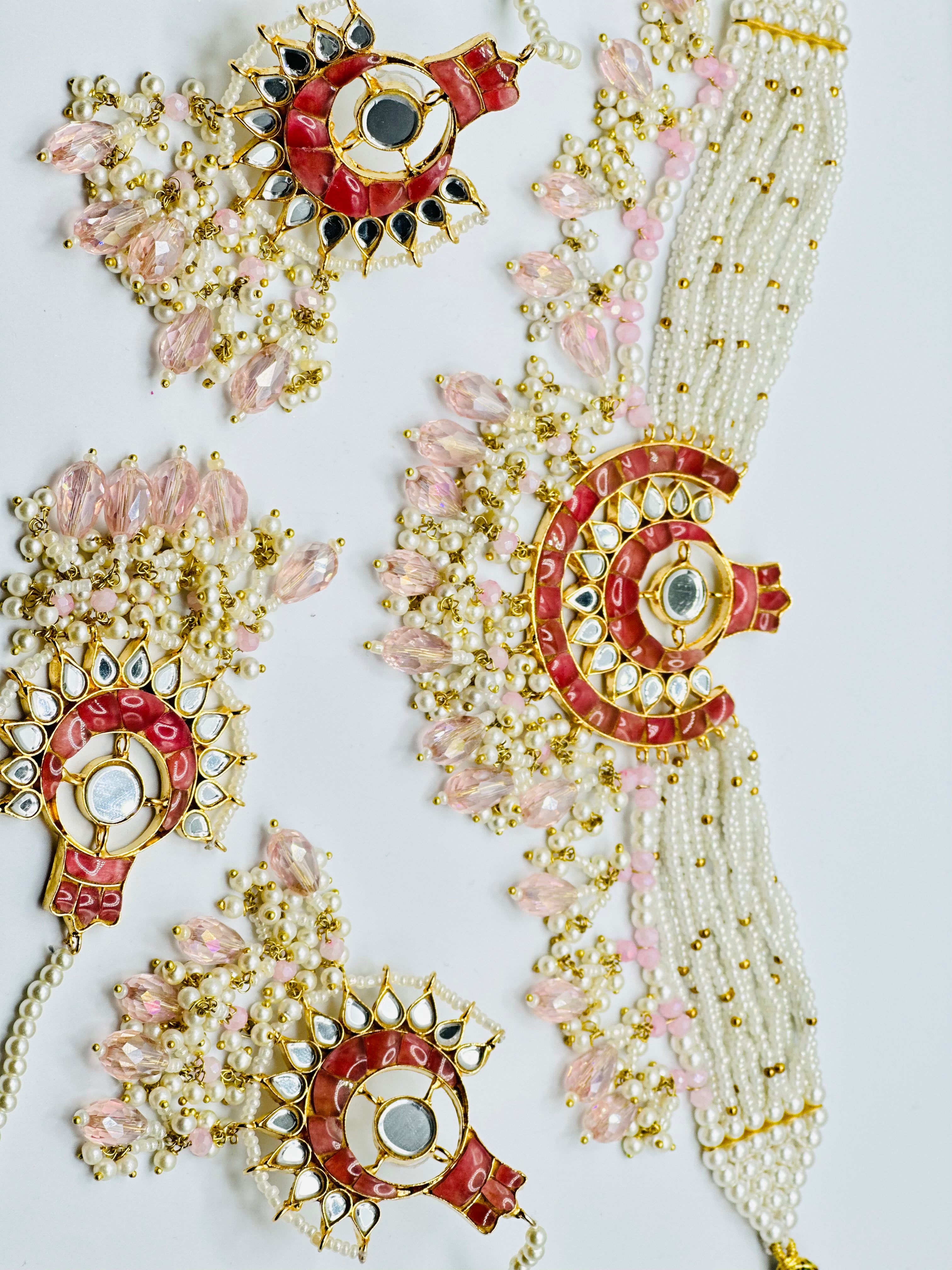 Rose Mirror-Work Thappa Kundan Necklace Set | Simzdesignzz |