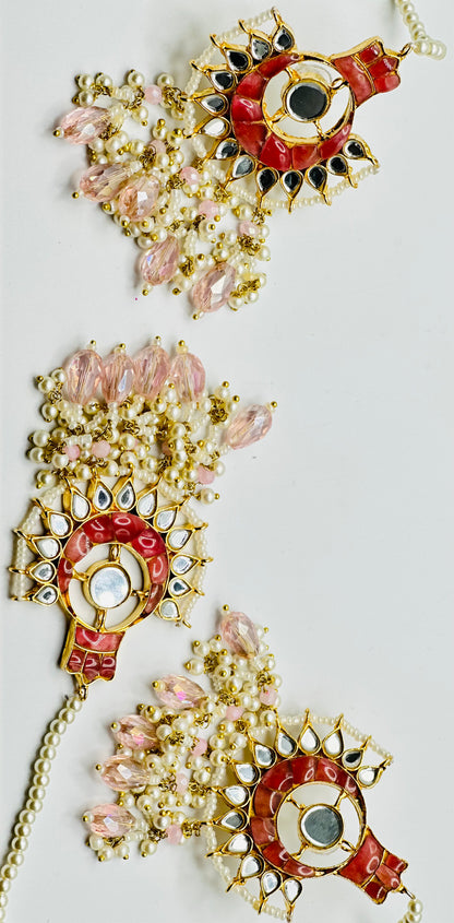 Rose Mirror-Work Thappa Kundan Necklace Set | Simzdesignzz |