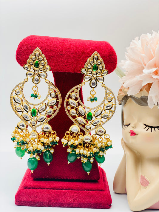 Parrot-Green Tyani Kundan Earrings | Simzdesignzz |