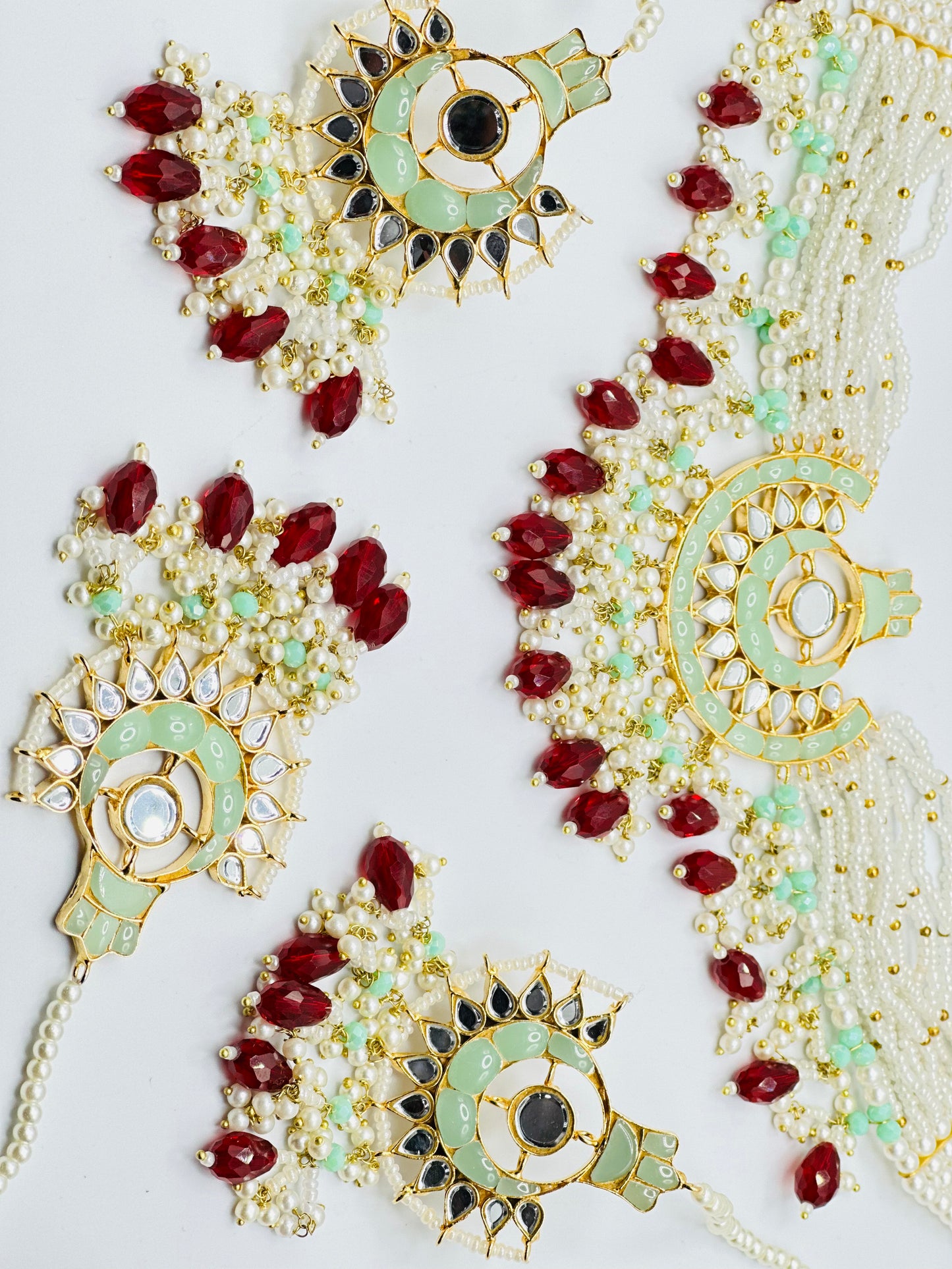 Rose Mirror-Work Thappa Kundan Necklace Set | Simzdesignzz |