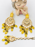 Mustard Tyani Kundan Earrings And Tikka | Simzdesignzz |