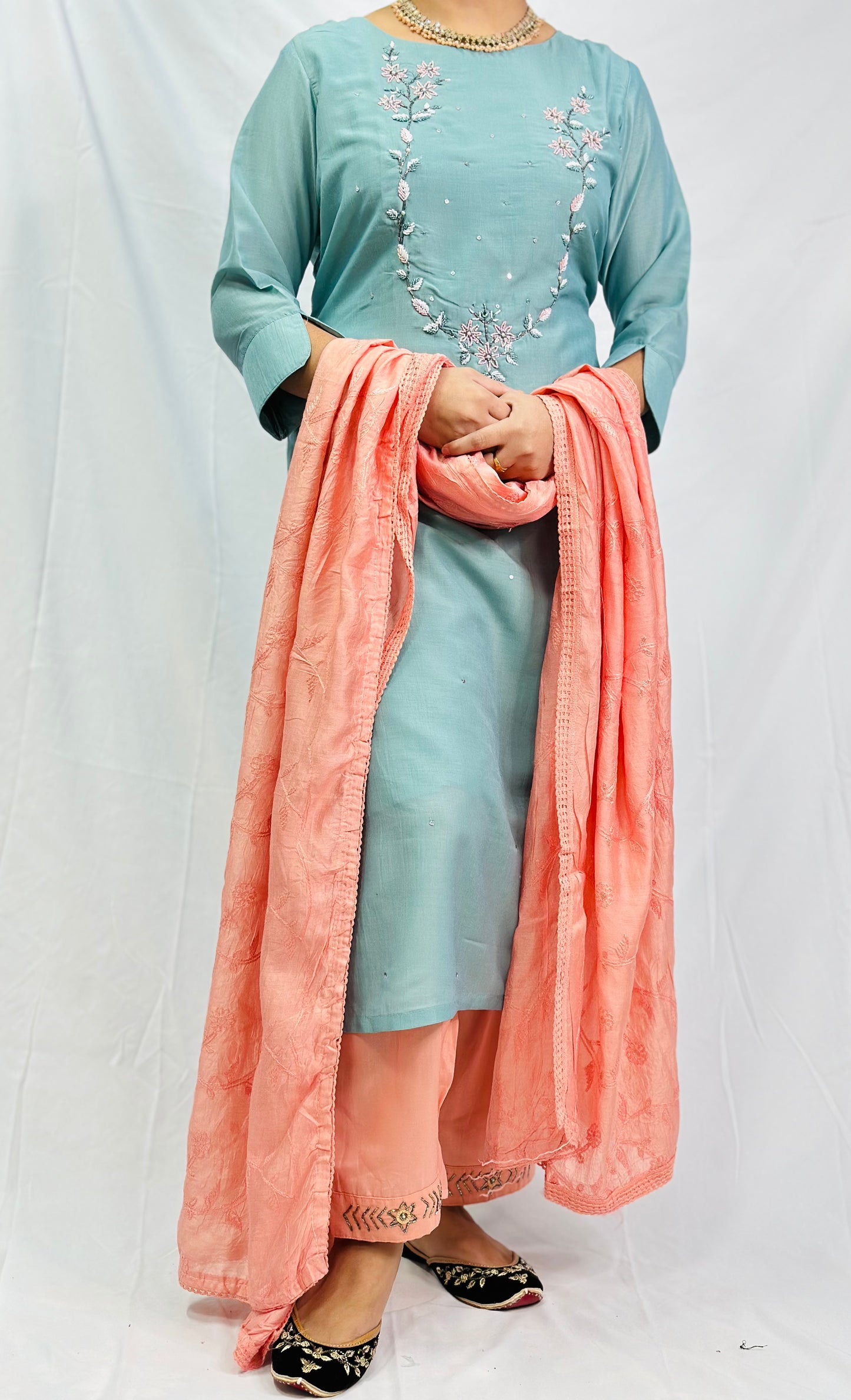 Three Piece Suit With Embroidered Dupatta | Simzdesignzz |