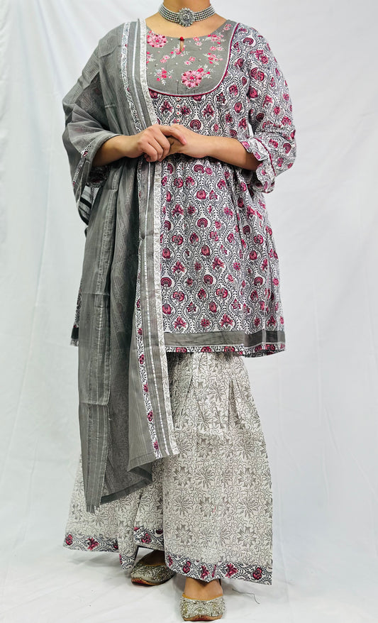 Vamika Grey Rajasthani Frock Suit With Dupatta | Simzdesignzz |