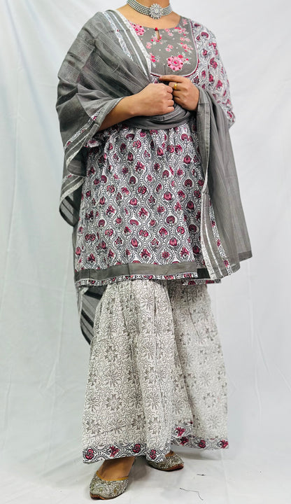 Vamika Grey Rajasthani Frock Suit With Dupatta | Simzdesignzz |