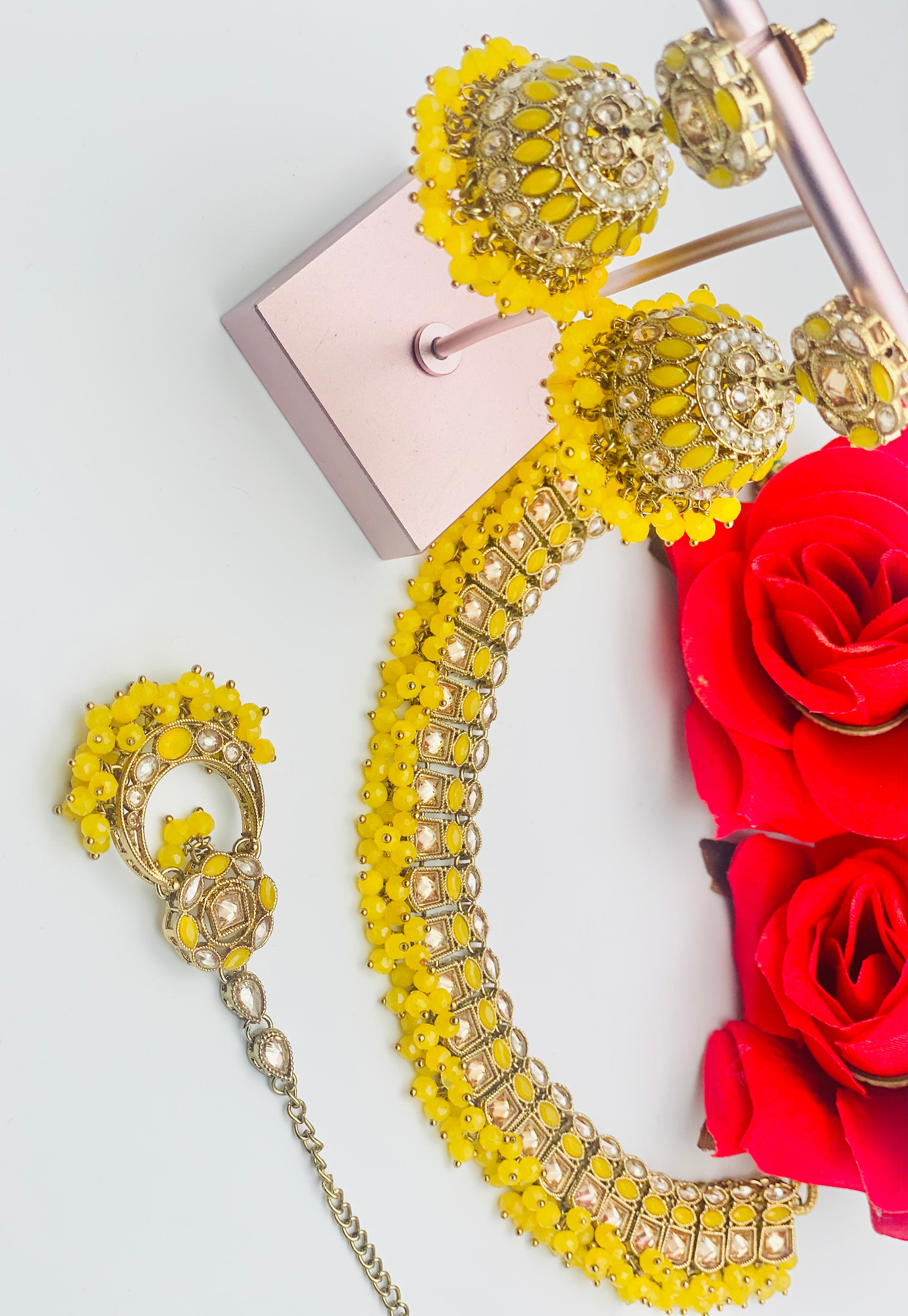 Antique Polki Necklace With Jhumki And Tikka | Simzdesignzz |