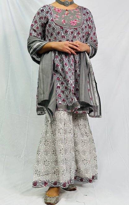 Vamika Grey Rajasthani Frock Suit With Dupatta | Simzdesignzz |