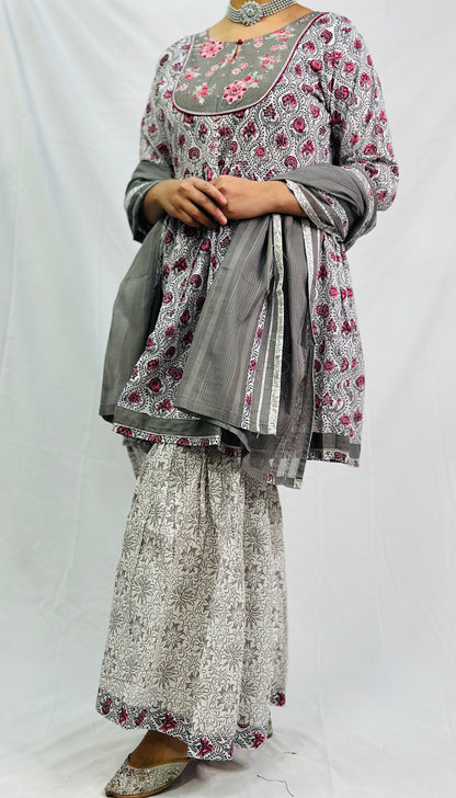 Vamika Grey Rajasthani Frock Suit With Dupatta | Simzdesignzz |