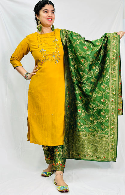 Mustard Brocade Three Piece Suit | Simzdesignzz |