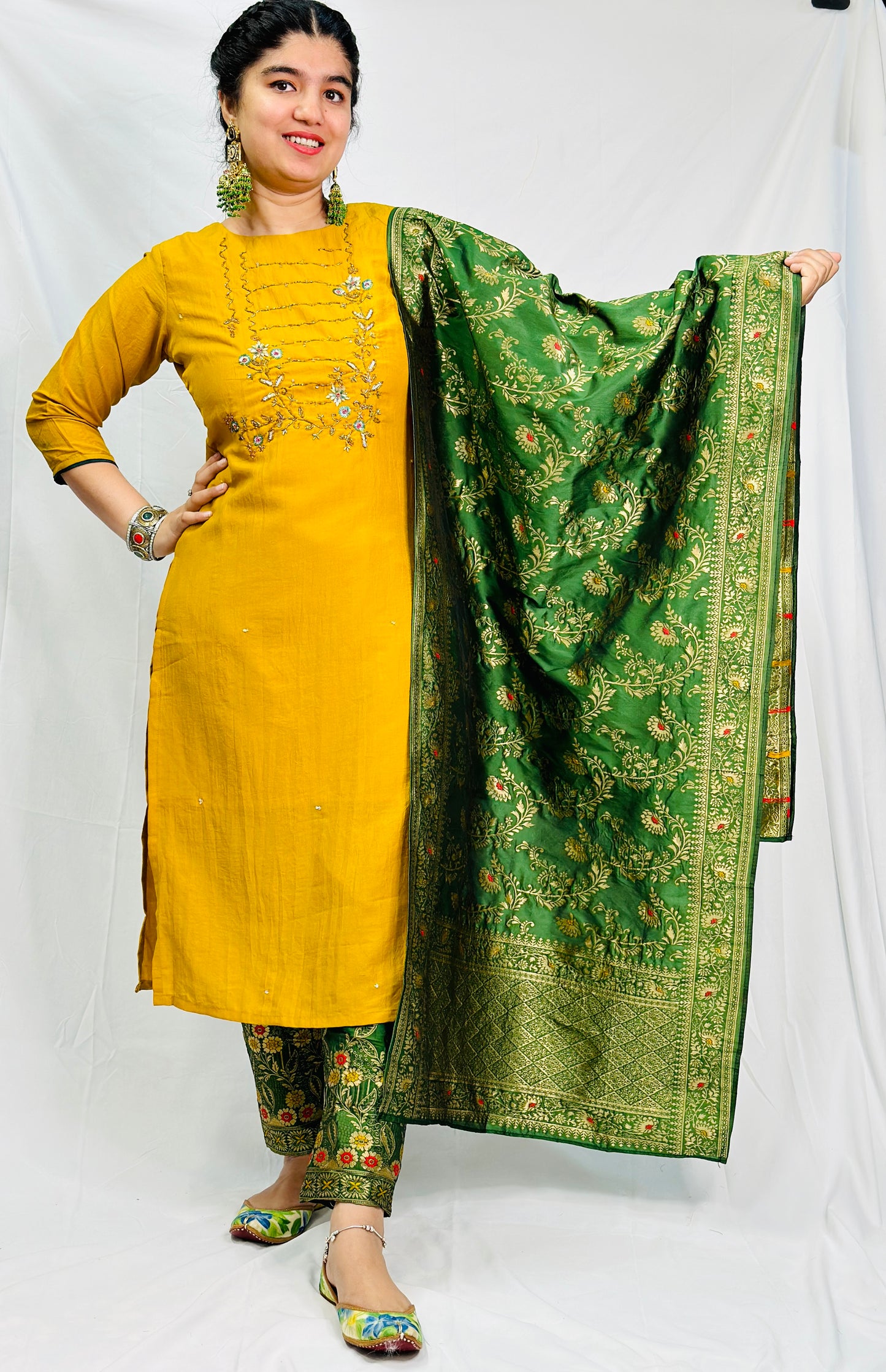 Mustard Brocade Three Piece Suit | Simzdesignzz |