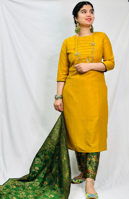 Mustard Brocade Three Piece Suit | Simzdesignzz |