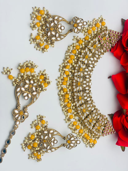 Mirror-Work Polki Necklace With Stones | Simzdesignzz |