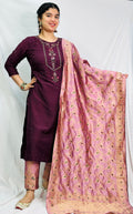 Wine-Purple Brocade Three Piece Suit With Beautiful Dupatta | Simzdesignzz |