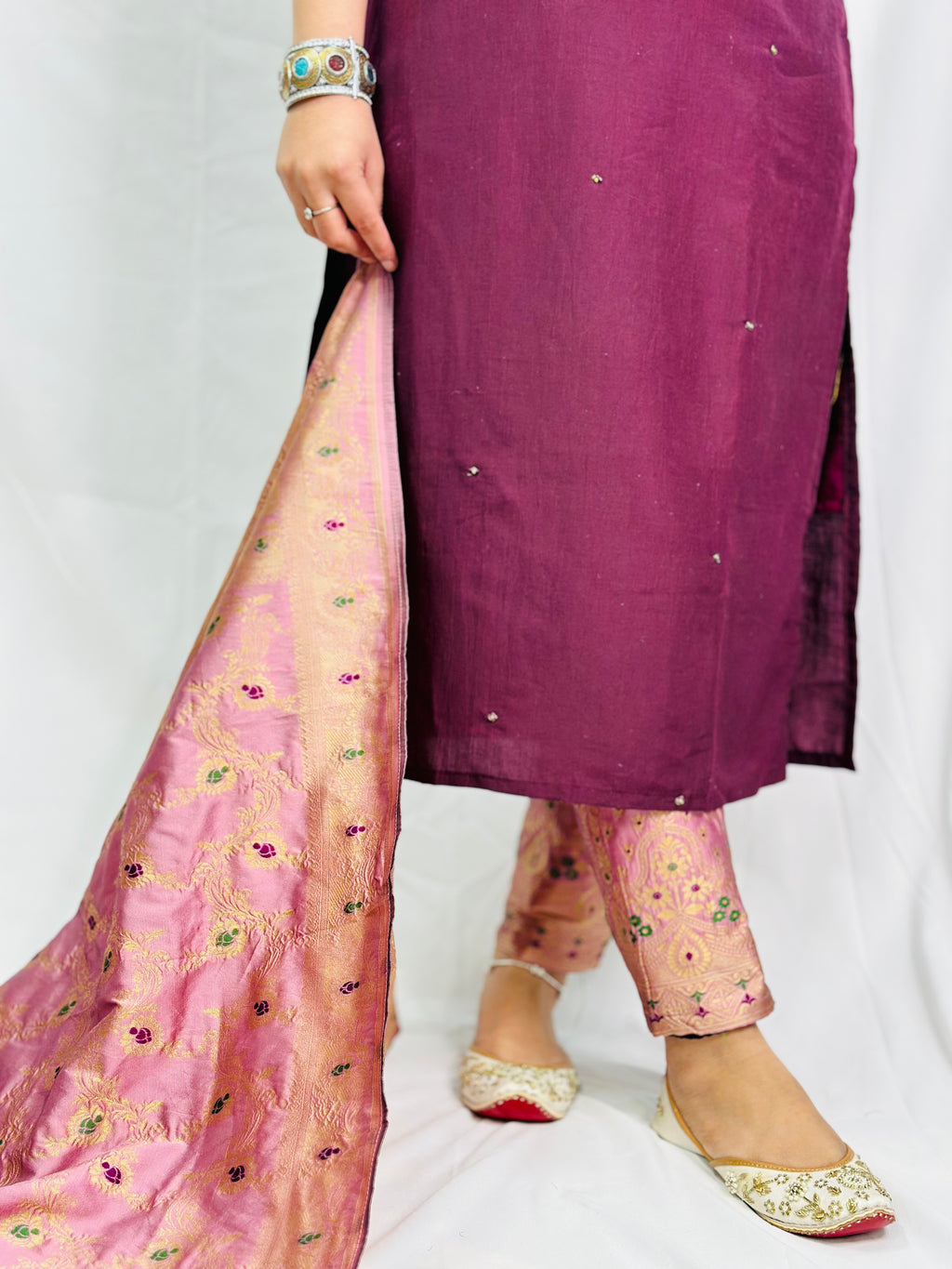 Wine-Purple Brocade Three Piece Suit With Beautiful Dupatta | Simzdesignzz |
