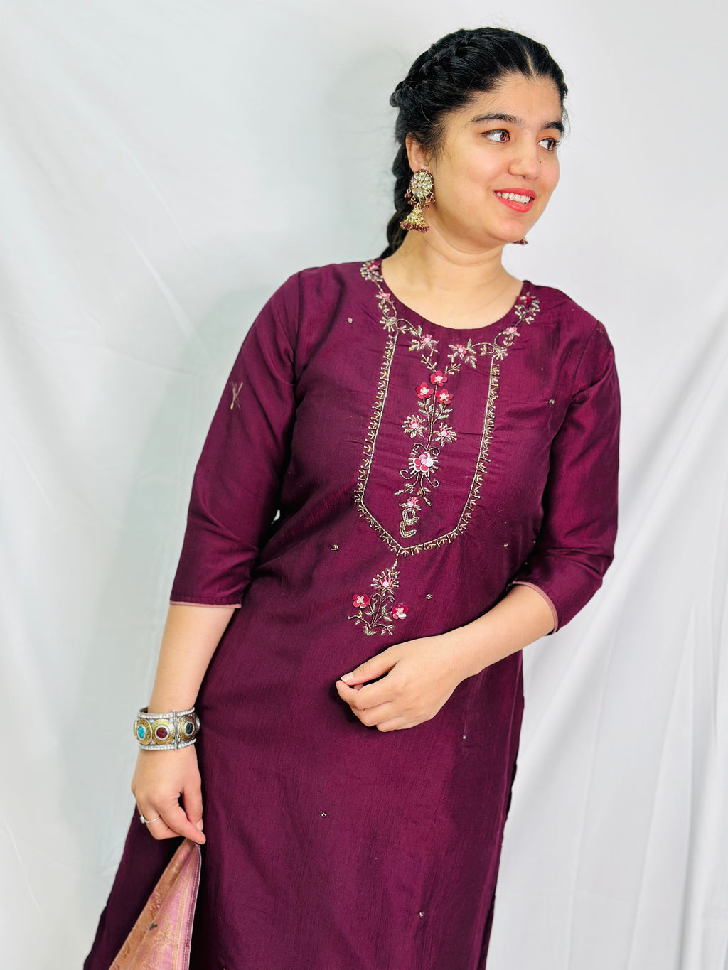Wine-Purple Brocade Three Piece Suit With Beautiful Dupatta | Simzdesignzz |