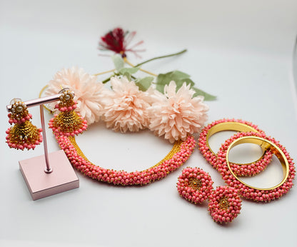 Peachy-Pink Necklace With Ring And Kangan| Simzdesignzz