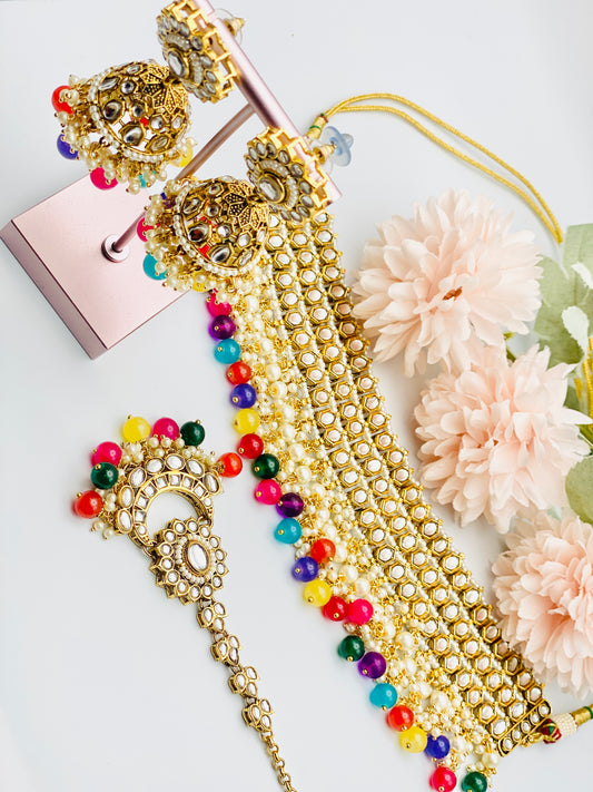 Aradhya Multi Polki Choker Necklace With Colourful Stones | Simzdesignzz |