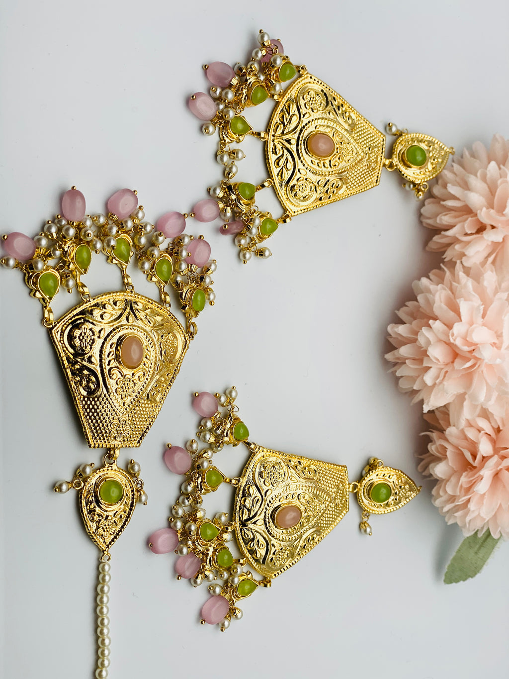 Gold-Plated Oversize Earrings With Tikka | 1GM | Simzdesignzz |