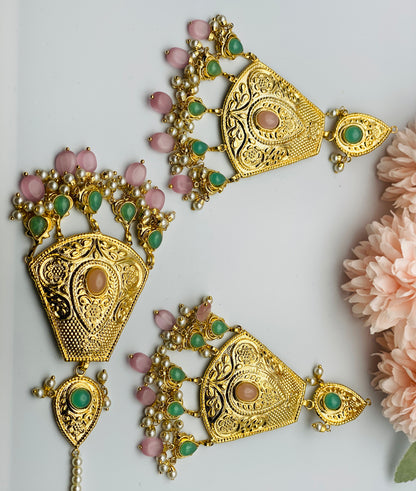 Gold-Plated Oversize Earrings With Tikka | 1GM | Simzdesignzz |