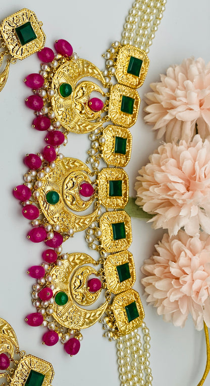 Gold-Plated Elegant Necklace With Tikka And Earings | 1GM |  Simzdesignzz |