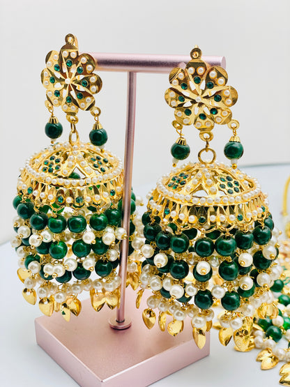 Bottle-Green Jadau Necklace Set With Jhumki | Simzdesignzz |