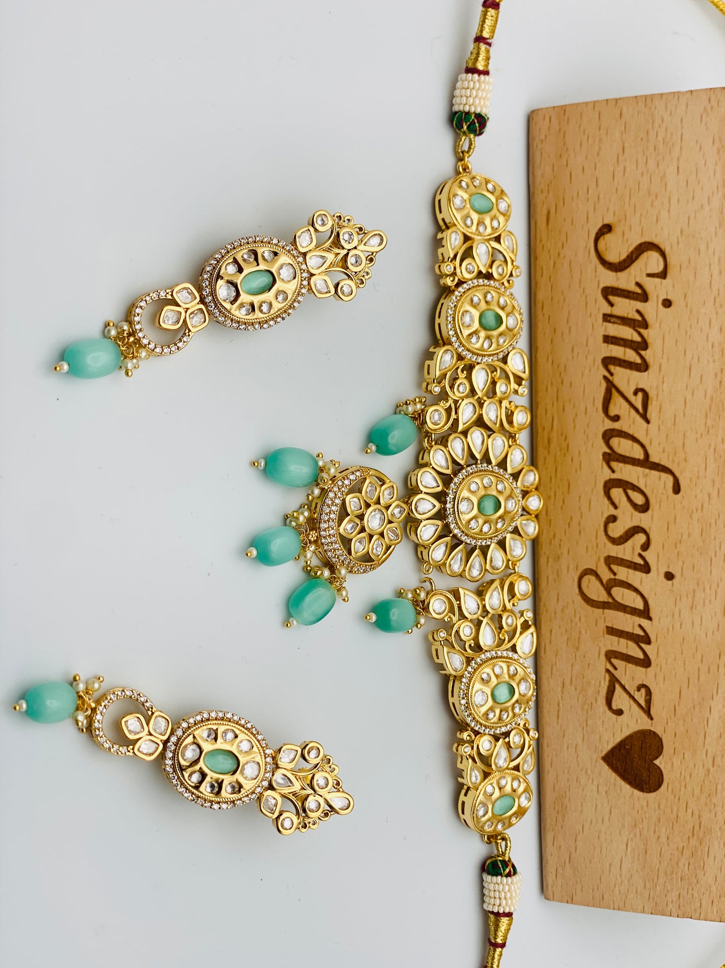 Mint Tyani-Kundan Choker Necklace | High Quality | Simzdesignzz |