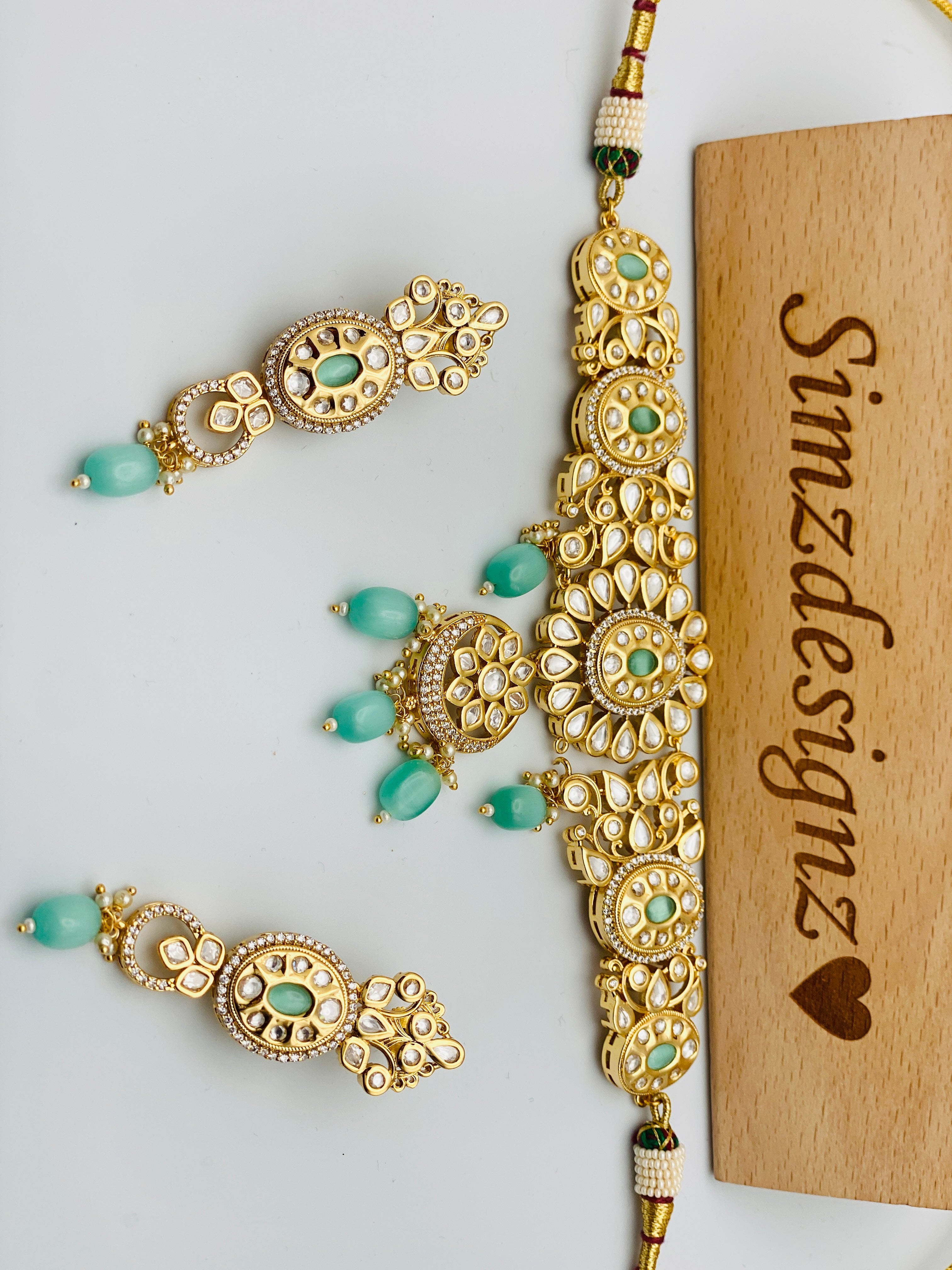 Mint Tyani-Kundan Choker Necklace | High Quality | Simzdesignzz |