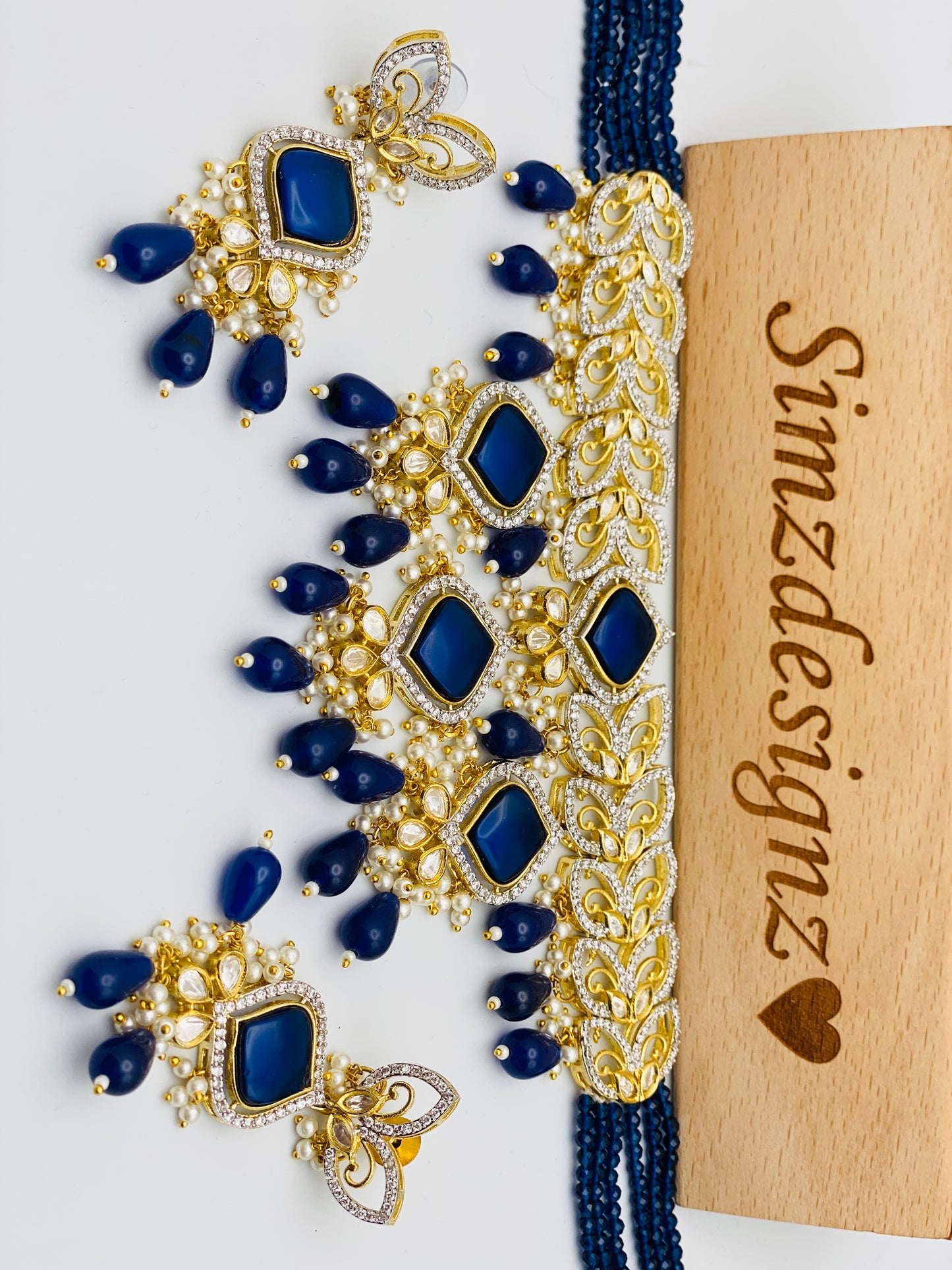 Royal-Blue Tyani Choker Necklace Set | Simzdesignzz |